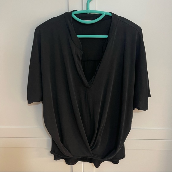 Slate Grey JOLIE V neck draped sueded blouse - Picture 5 of 7